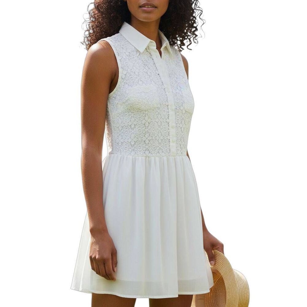 DRESS CLUB CREAM LACE SHIRT DRESS W/CAMI DRESS SZ.L EUC.